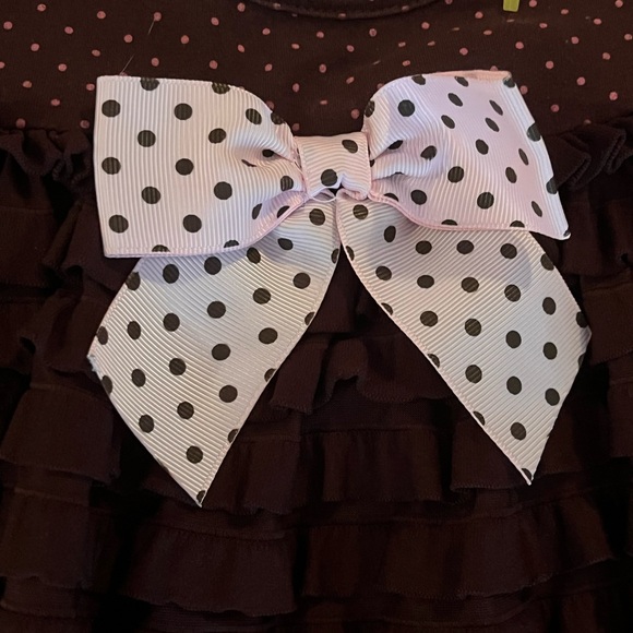 Bonnie Baby Brown Dress with Pink Polka Dot Bow - Picture 2 of 3